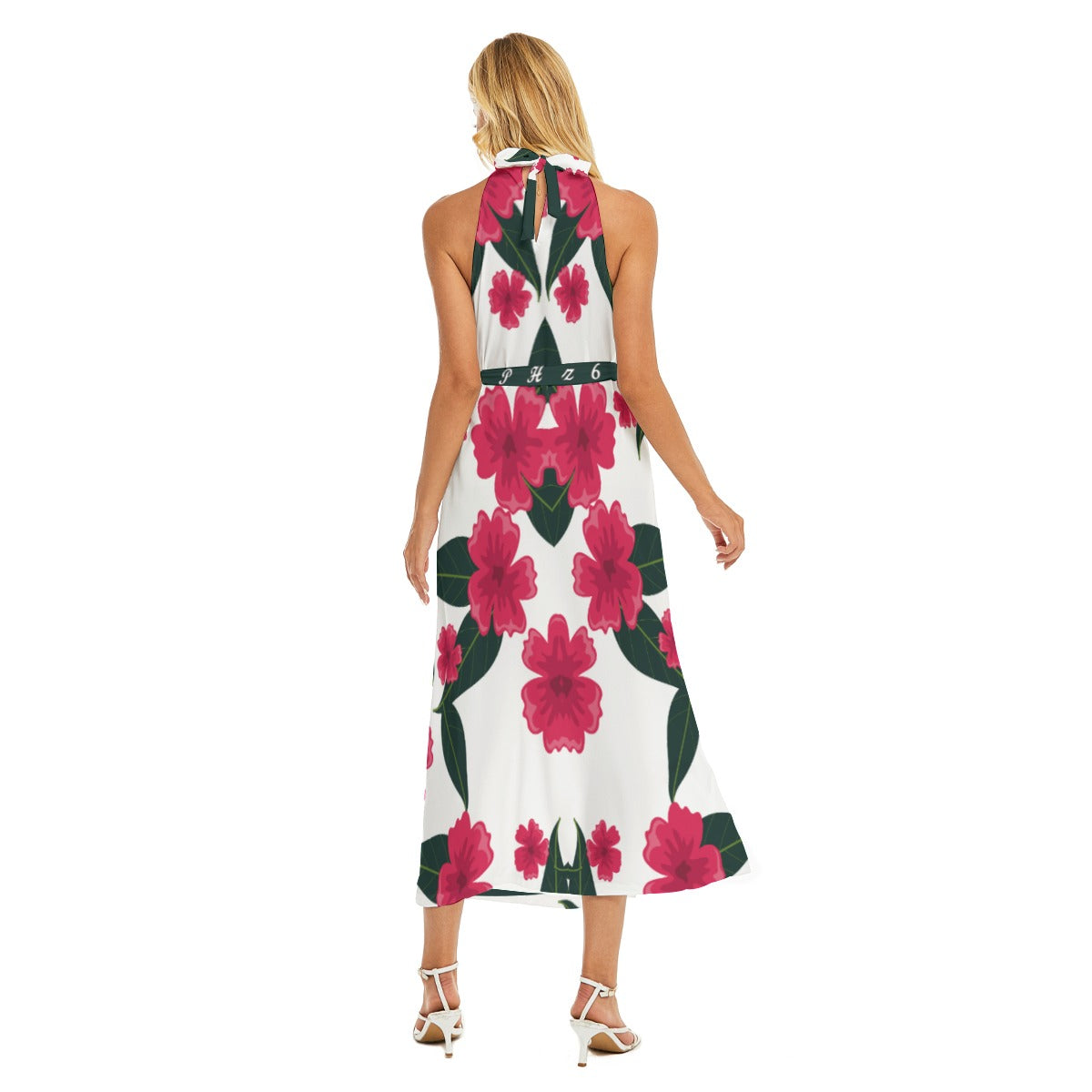 All-Over Print Women's Wrap Hem Belted Halter Dress