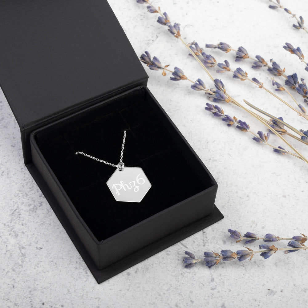 Phz6 Engraved Silver Hexagon Necklace