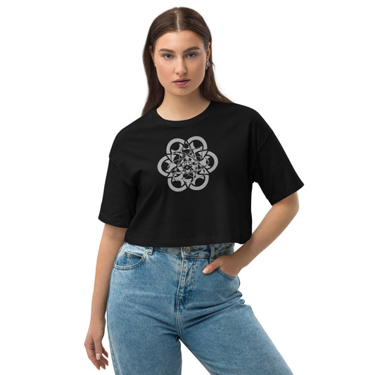 Mandala shoulder crop top